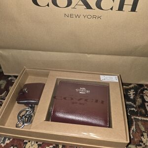 NIB Coach Wallet and Photo Keychain Set In Deep Wine